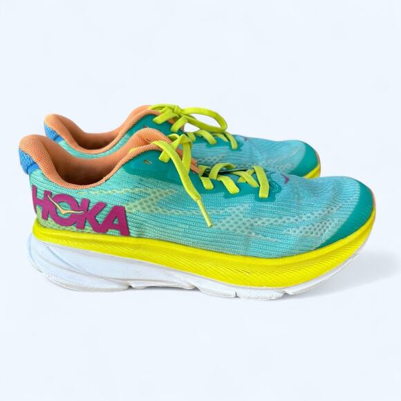 Hoka one One Clifton 9 Sneakers Running Shoes Size 5Y Ceramic Evening Primrose - Picture 1 of 15